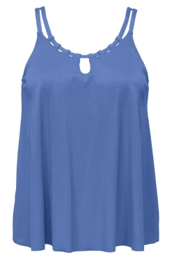 Plus Size|Wire-Free<Sunsets Escape Harbor Blue Sandbar Rib Sadie Tankini Top