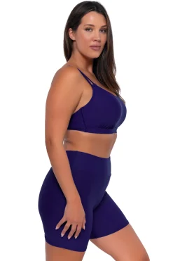 Plus Size|High-Waist<Sunsets Escape Indigo Bayside Bike Short