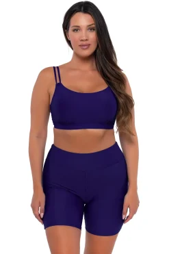 Plus Size|High-Waist<Sunsets Escape Indigo Bayside Bike Short