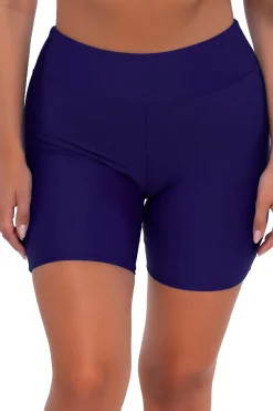 Plus Size|High-Waist<Sunsets Escape Indigo Bayside Bike Short