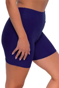 Plus Size|High-Waist<Sunsets Escape Indigo Bayside Bike Short