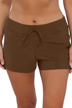 Plus Size<Sunsets Escape Tiki Brown Laguna Swim Short