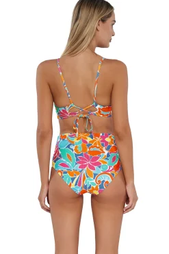 Plus Size|High-Waist<Sunsets Festive Floral Sandbar Rib Capri High Waist Bottom