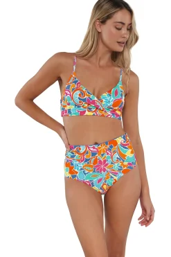 Plus Size|High-Waist<Sunsets Festive Floral Sandbar Rib Capri High Waist Bottom