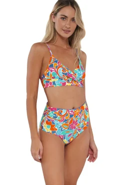 Plus Size|High-Waist<Sunsets Festive Floral Sandbar Rib Capri High Waist Bottom