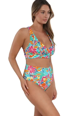Plus Size|High-Waist<Sunsets Festive Floral Sandbar Rib Hannah High Waist Bottom