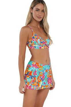 Plus Size<Sunsets Festive Floral Sandbar Rib Sporty Swim Skirt