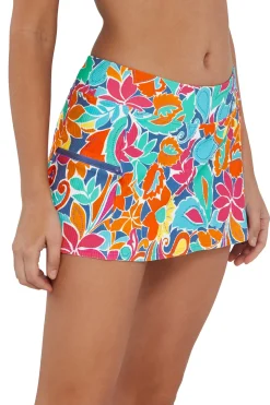 Plus Size<Sunsets Festive Floral Sandbar Rib Sporty Swim Skirt