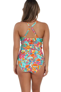 Plus Size|Underwire<Sunsets Festive Floral Sandbar Rib Zuri V-Wire Tankini Top