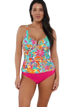 Plus Size|Underwire<Sunsets Festive Floral Sandbar Rib Zuri V-Wire Tankini Top