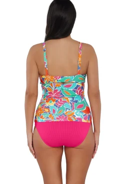Plus Size|Underwire<Sunsets Festive Floral Sandbar Rib Zuri V-Wire Tankini Top