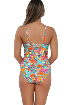 Plus Size|Underwire<Sunsets Festive Floral Sandbar Rib Serena Tankini Top
