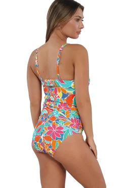 Plus Size|Underwire<Sunsets Festive Floral Sandbar Rib Serena Tankini Top