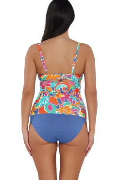 Plus Size|Underwire<Sunsets Festive Floral Sandbar Rib Serena Tankini Top