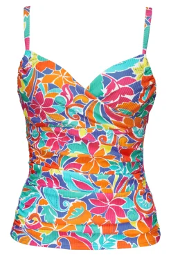 Plus Size|Underwire<Sunsets Festive Floral Sandbar Rib Serena Tankini Top