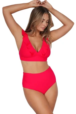 Plus Size|Bikini Bottoms<Sunsets Geranium Capri High Waist Bottom