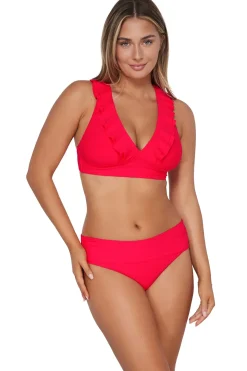 Plus Size|Bikini Bottoms<Sunsets Geranium Capri High Waist Bottom