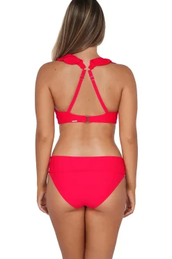 Plus Size|Bikini Bottoms<Sunsets Geranium Capri High Waist Bottom