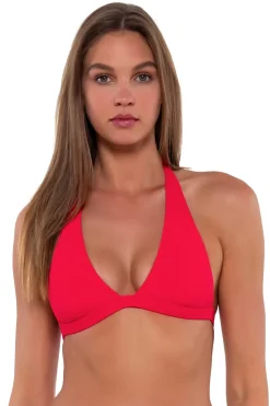 Wire-Free|Bikini Tops<Sunsets Geranium Faith Halter Top
