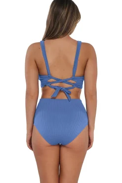 Plus Size|High-Waist<Sunsets Harbor Blue Sandbar Rib Capri High Waist Bottom