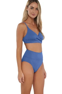 High-Waist|Bikini Bottoms<Sunsets Harbor Blue Sandbar Rib Hannah High Waist Bottom