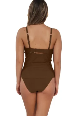 Plus Size|Underwire<Sunsets Tiki Brown Zuri V-Wire Tankini Top