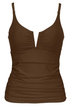 Plus Size|Underwire<Sunsets Tiki Brown Zuri V-Wire Tankini Top
