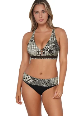 Plus Size|High-Waist<Sunsets Venice Seagrass Texture Capri High Waist Bottom
