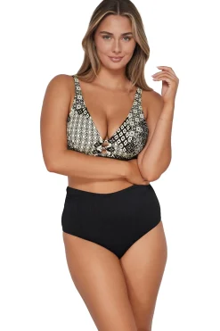Plus Size|High-Waist<Sunsets Venice Seagrass Texture Capri High Waist Bottom